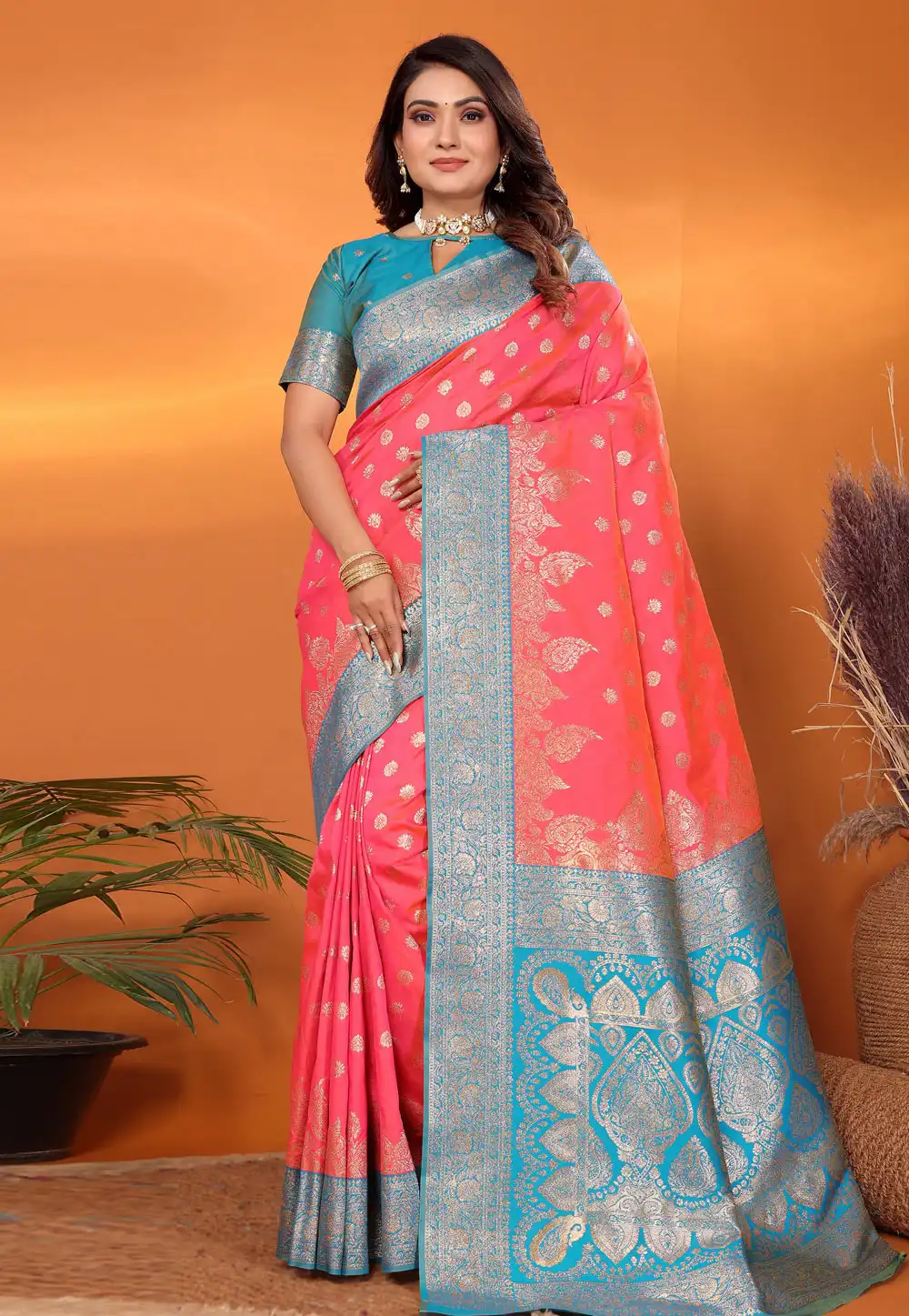 Pink Banarasi Silk Saree With Blouse 321037