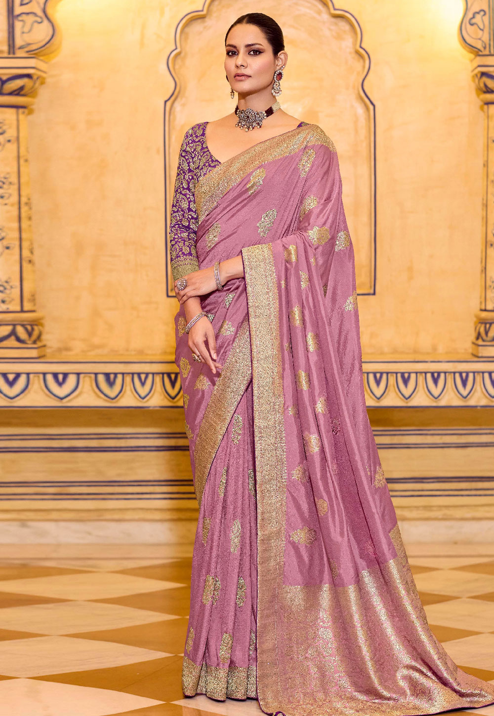 Pink Banarasi Silk Saree With Blouse 320147