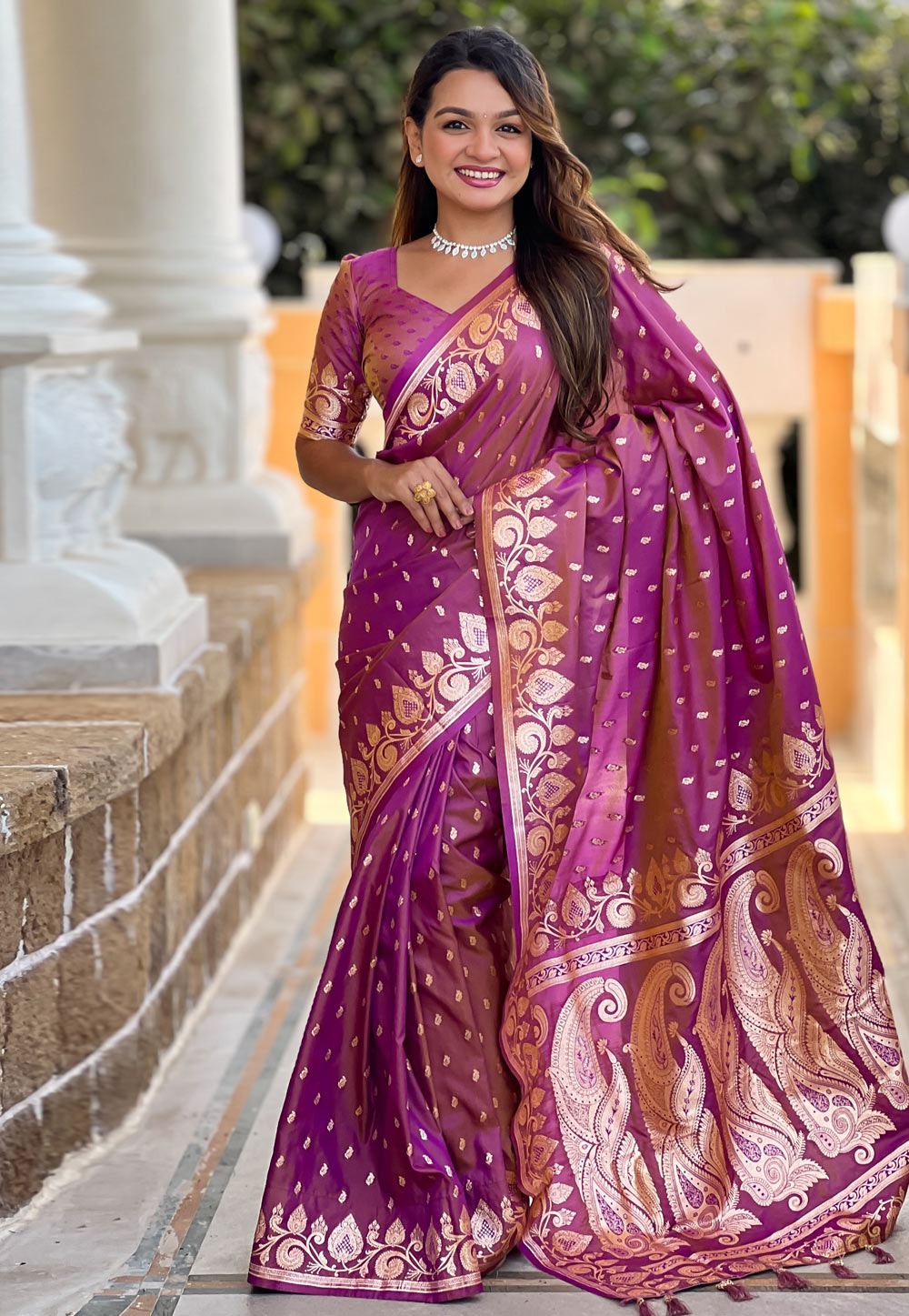 Pink Banarasi Silk Saree With Blouse 307746