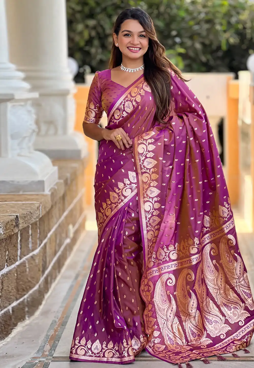 Pink Banarasi Silk Saree With Blouse 307746