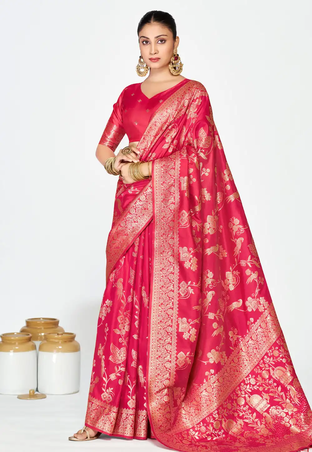 Pink Banarasi Silk Saree With Blouse 320462