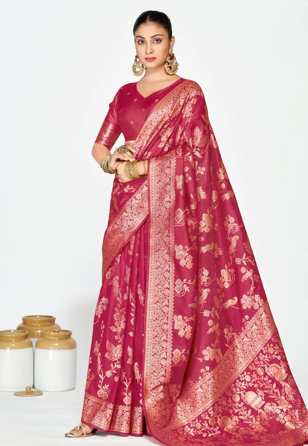 Pink Banarasi Silk Saree With Blouse 320464