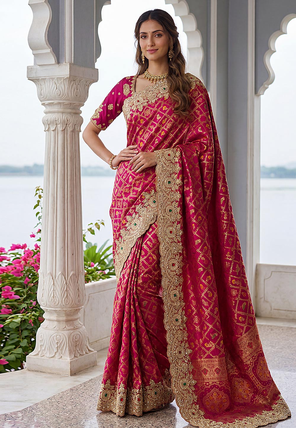 Pink Banarasi Silk Saree With Blouse 327659