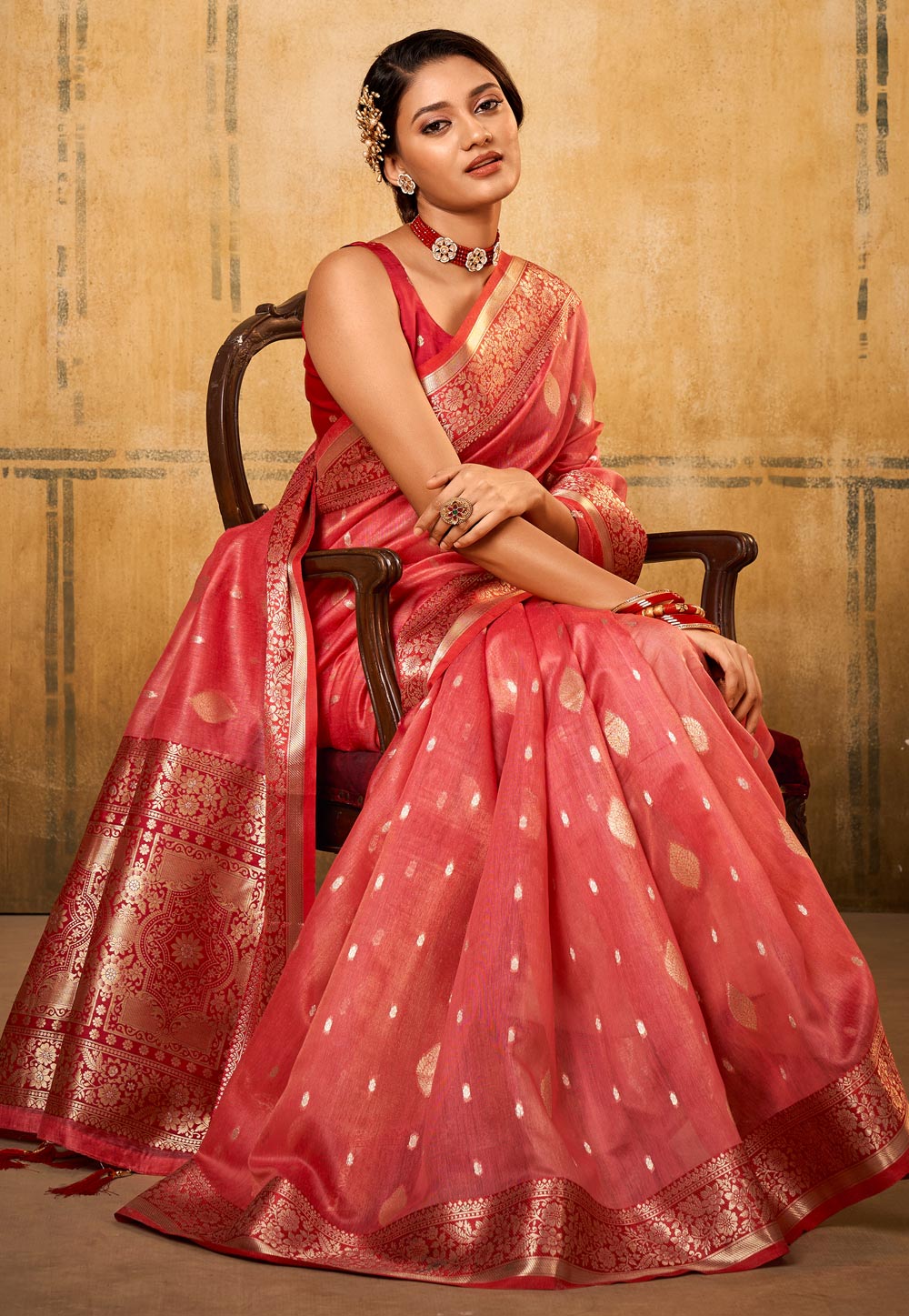 Pink Banarasi Silk Saree With Blouse 311391
