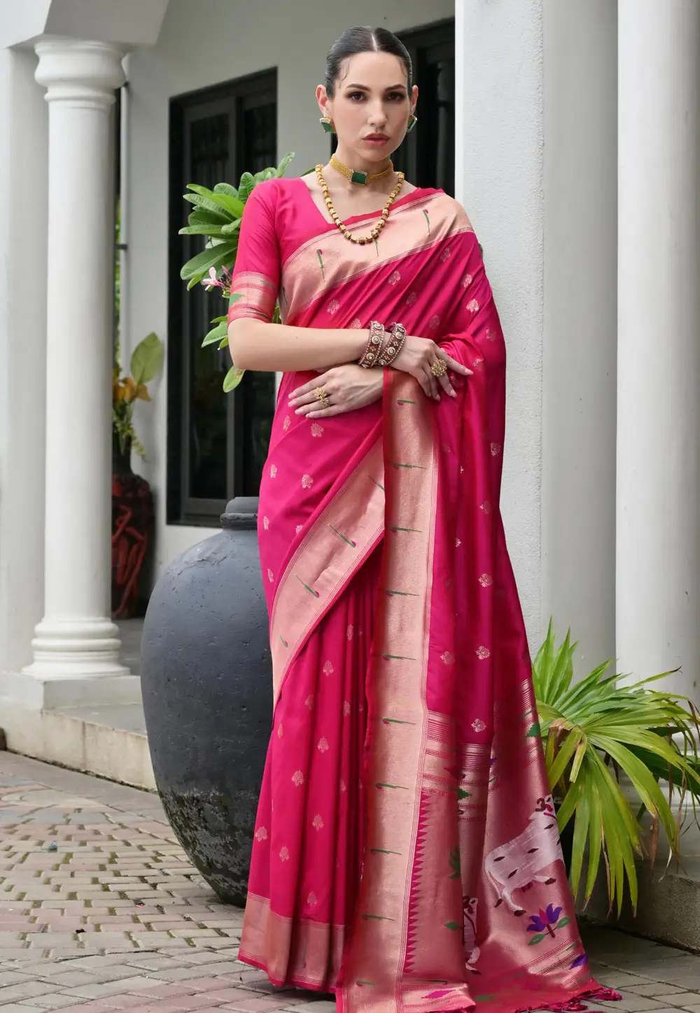 Pink Banarasi Silk Saree With Blouse 333647