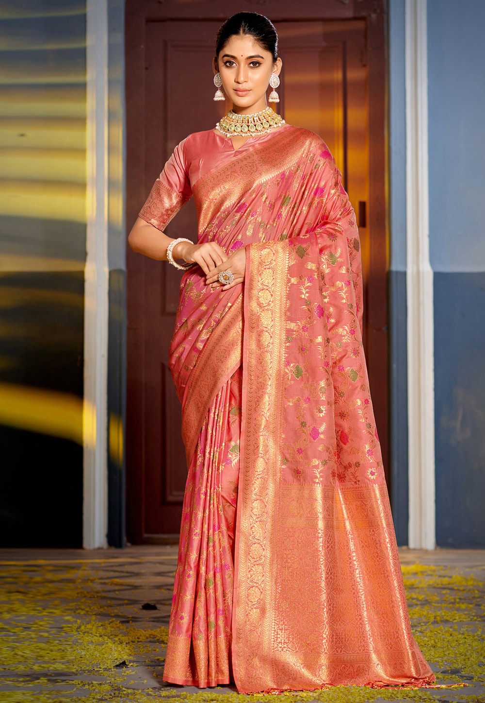 Pink Banarasi Silk Saree With Blouse 311470