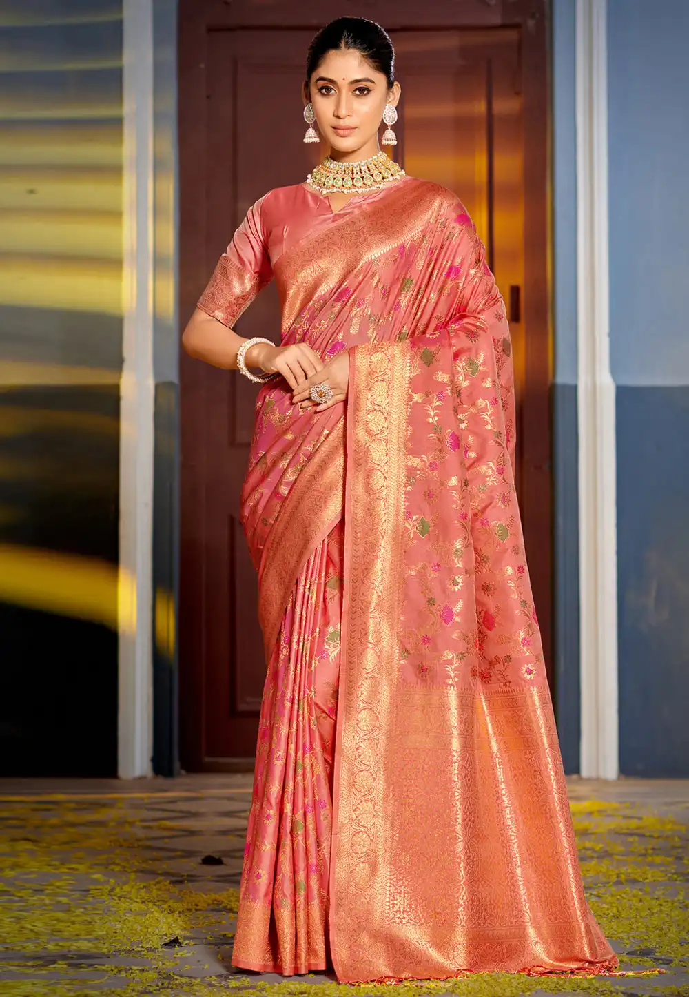 Pink Banarasi Silk Saree With Blouse 311470