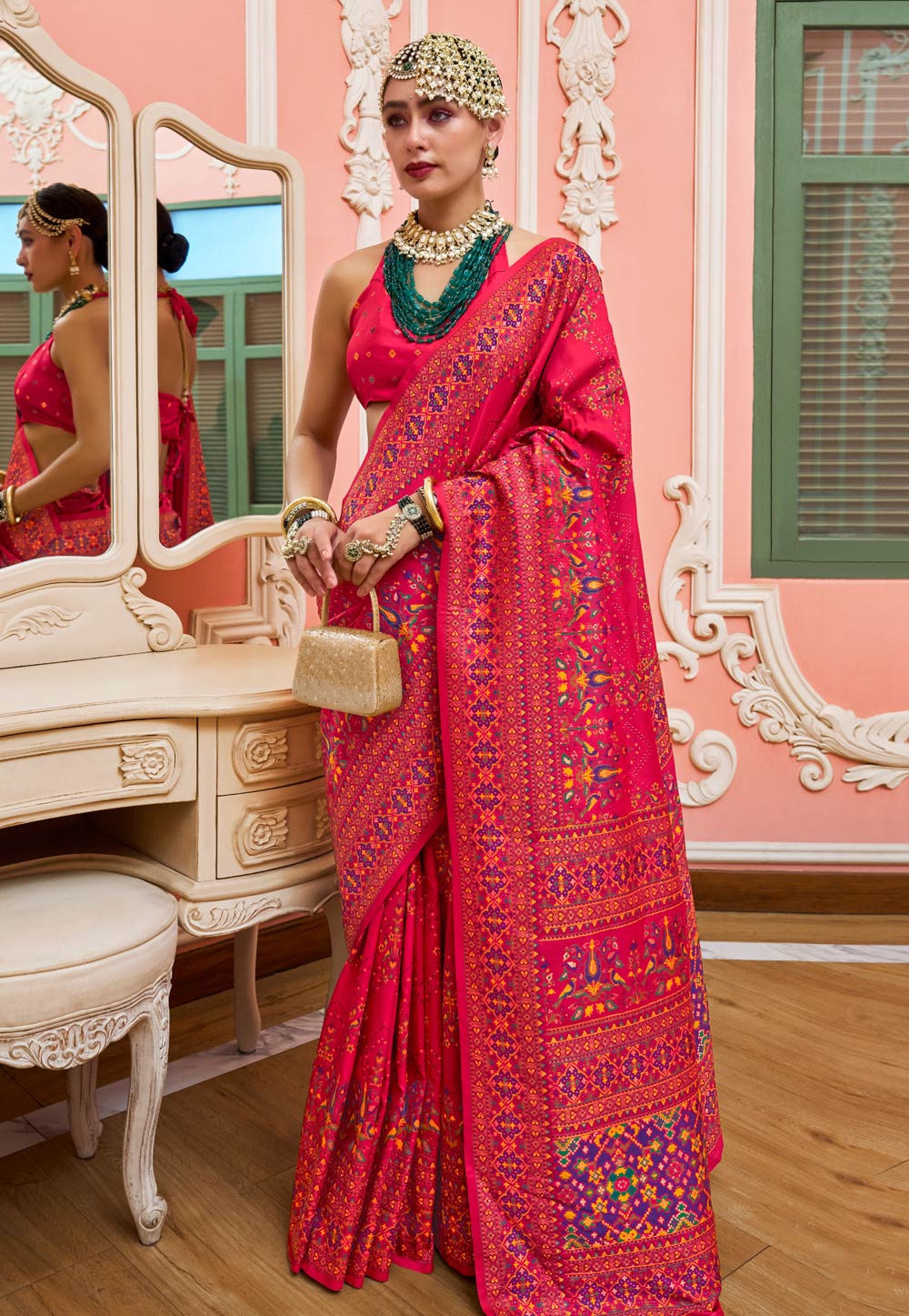 Pink Banarasi Silk Saree With Blouse 320133