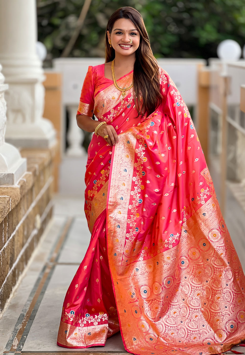Pink Banarasi Silk Saree With Blouse 310570