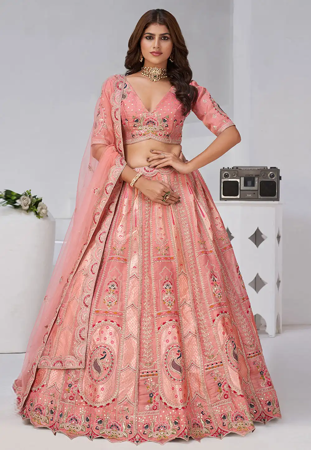 Pink Banarasi Silk Wedding Lehenga Choli 318874