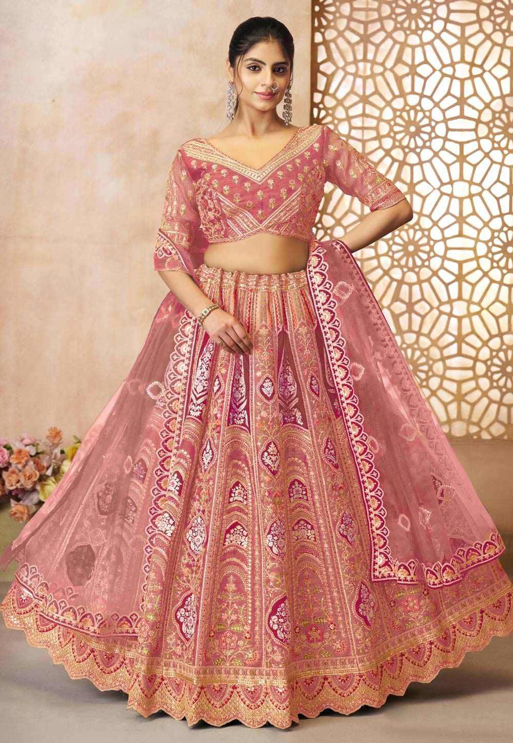 Pink Banarasi Silk Wedding Lehenga Choli 309004