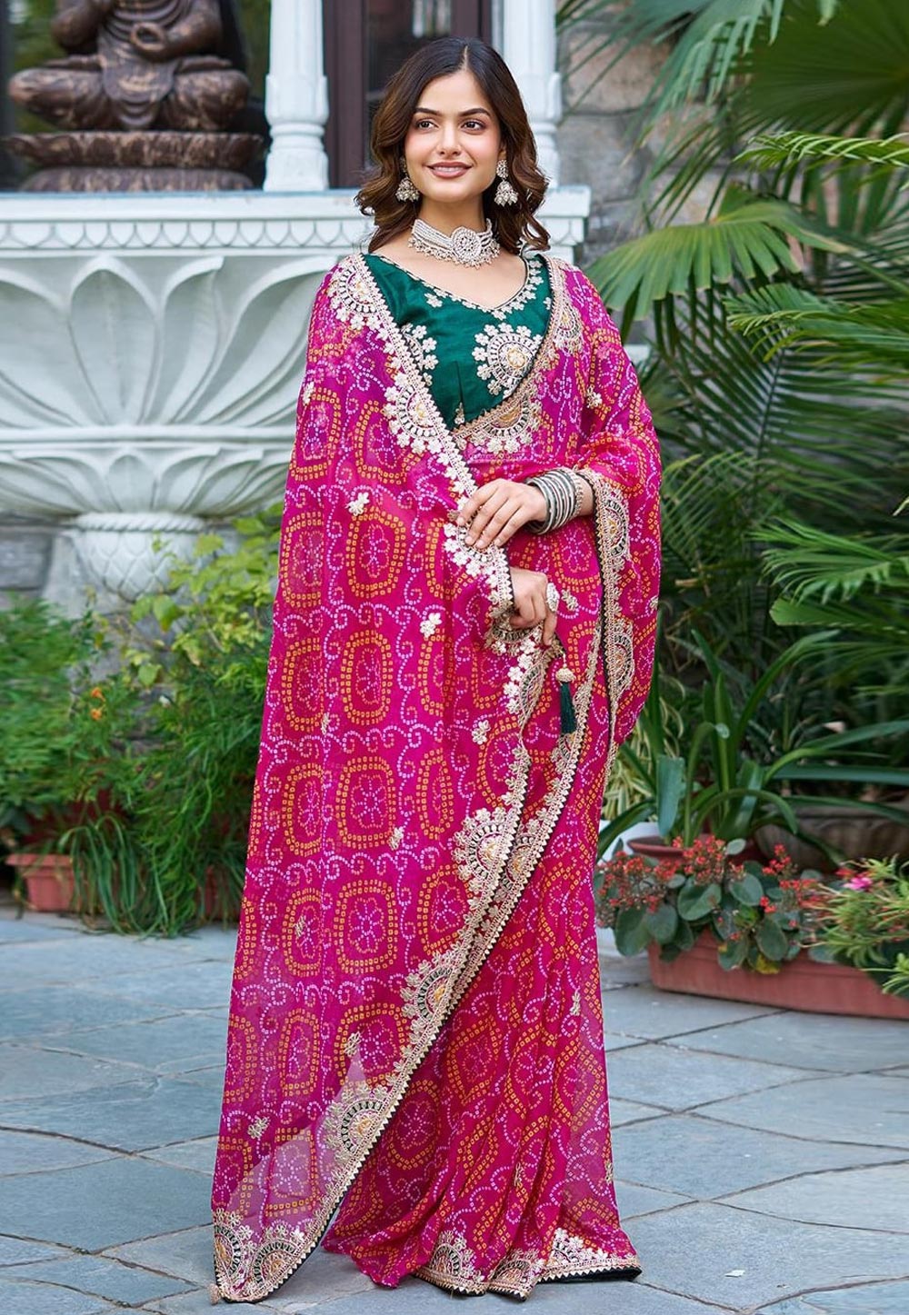 Pink Banglori Silk Bandhani Print Saree 311536