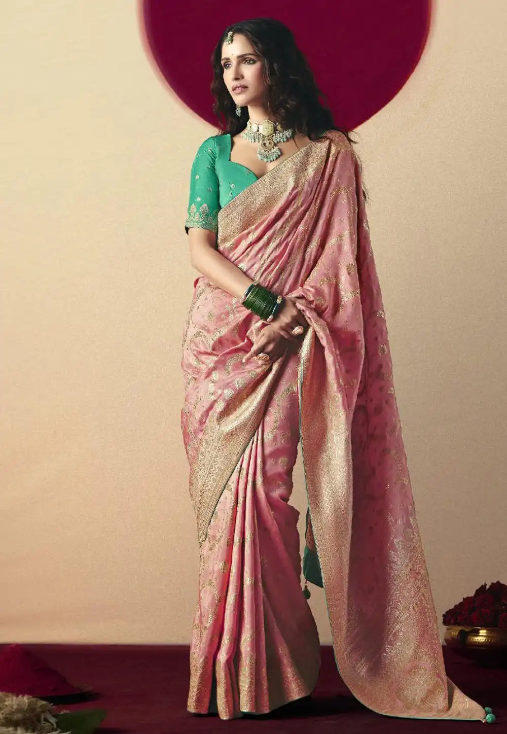 Pink Bemberg Saree With Blouse 316589