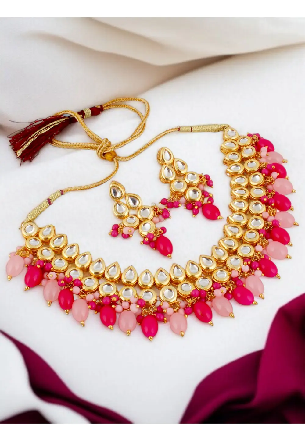 Pink Brasso Necklace With Earrings 331654