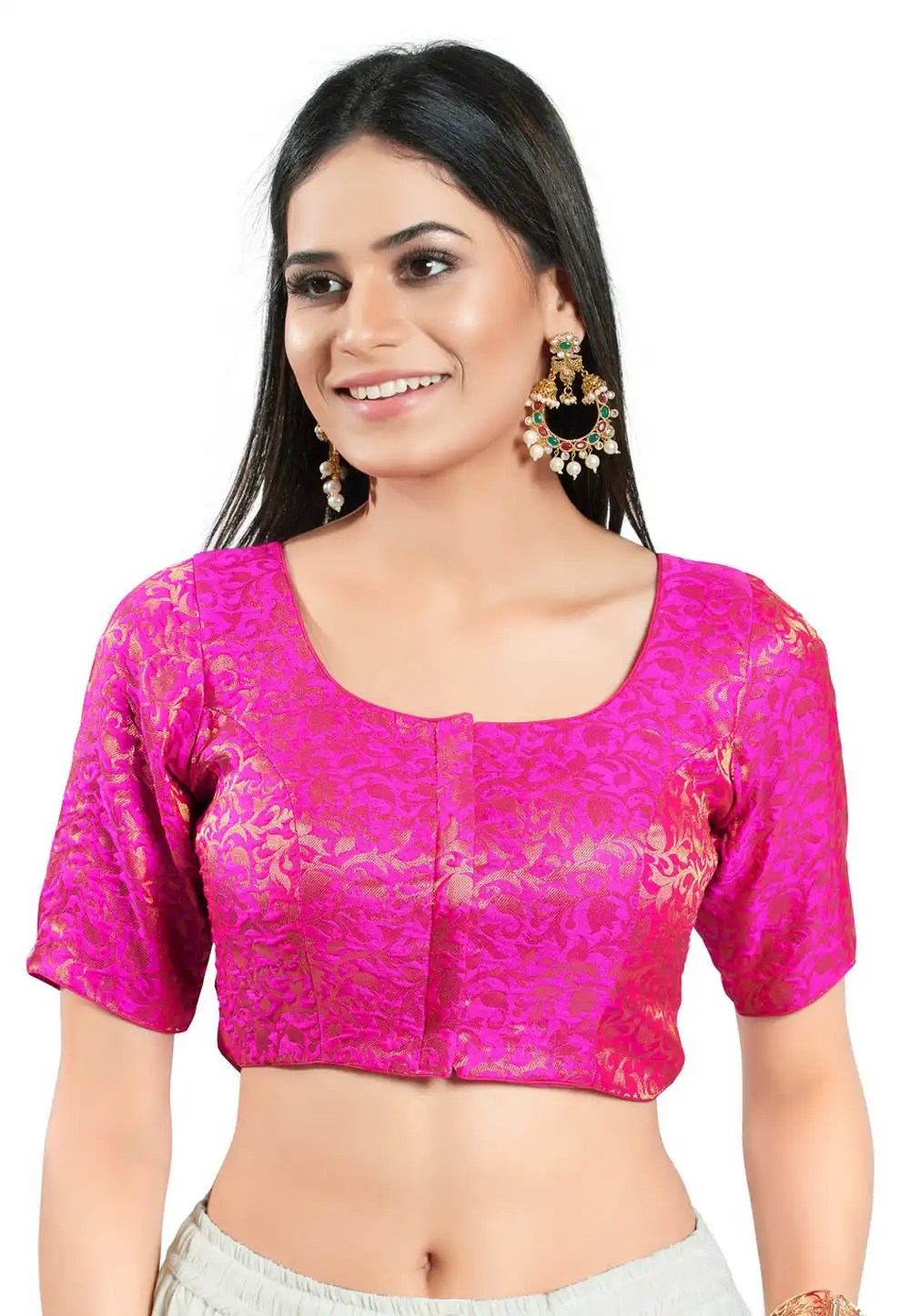 Pink Brocade Readymade Blouse 314388