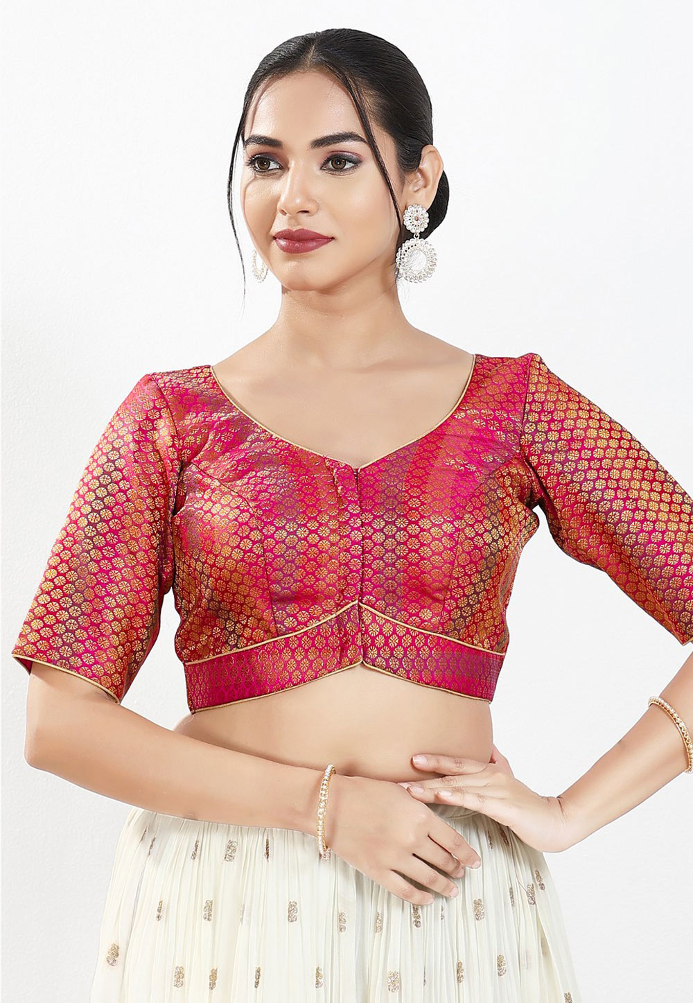 Pink Brocade Readymade Blouse 324089