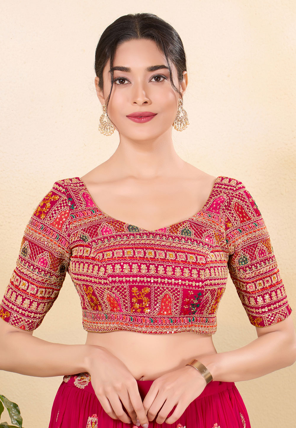 Pink Brocade Readymade Blouse 324246