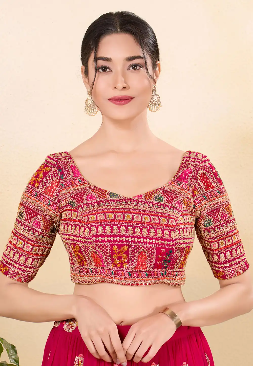 Pink Brocade Readymade Blouse 324246