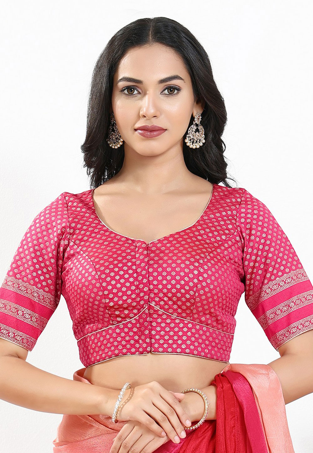 美品 akiki CUT JACQUARD BLOUSE/pink Pink Brocade Readymade Blouse 324562
