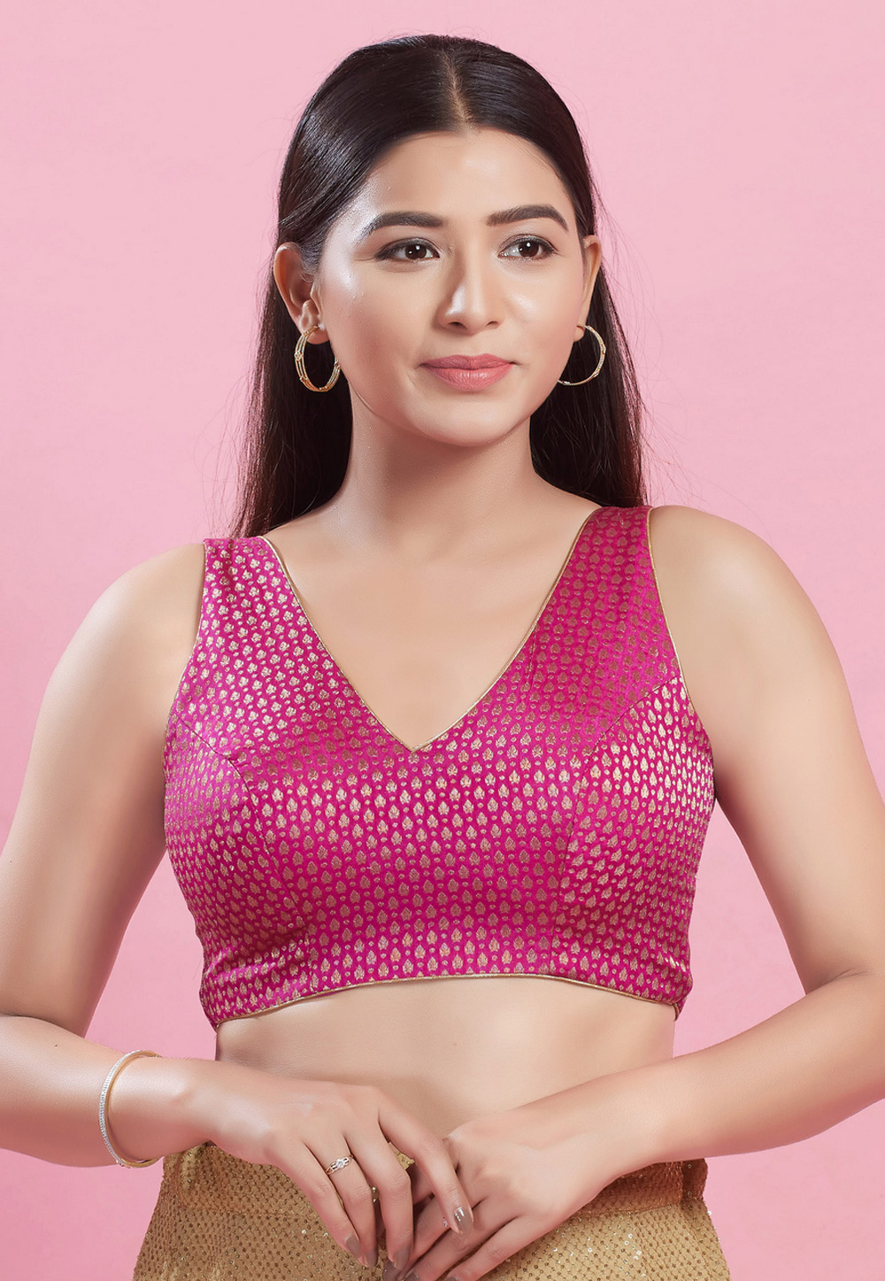 Pink Brocade Readymade Blouse 325809