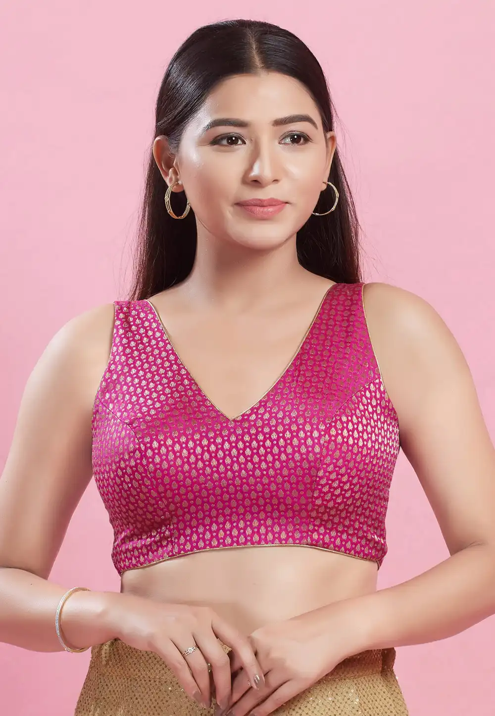 Pink Brocade Readymade Blouse 325809
