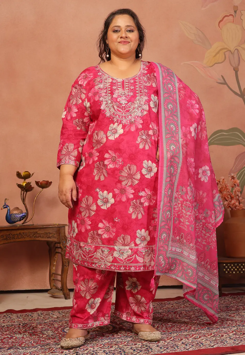 Pink Cambric Cotton Readymade Palazzo Suit 336971