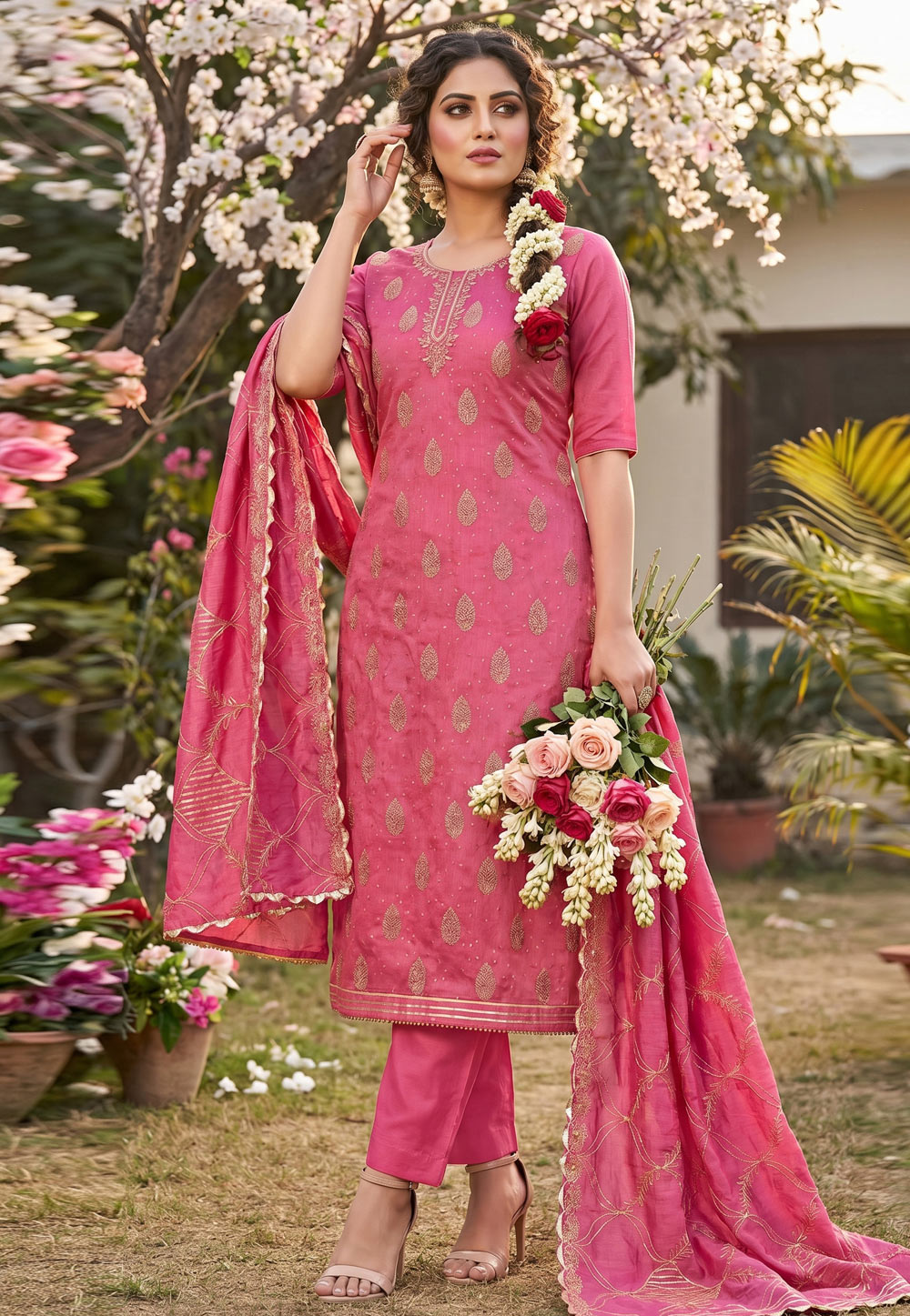 Pink Chanderi Cotton Pakistani Suit 327464