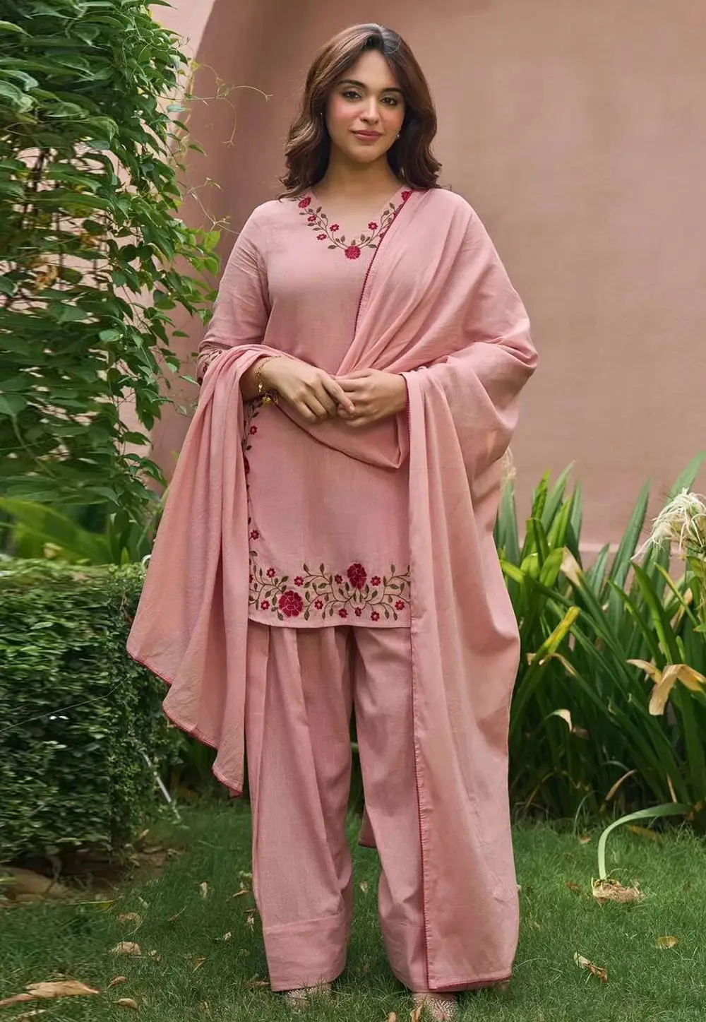 Pink Chanderi Cotton Readymade Patiala Suit 337068