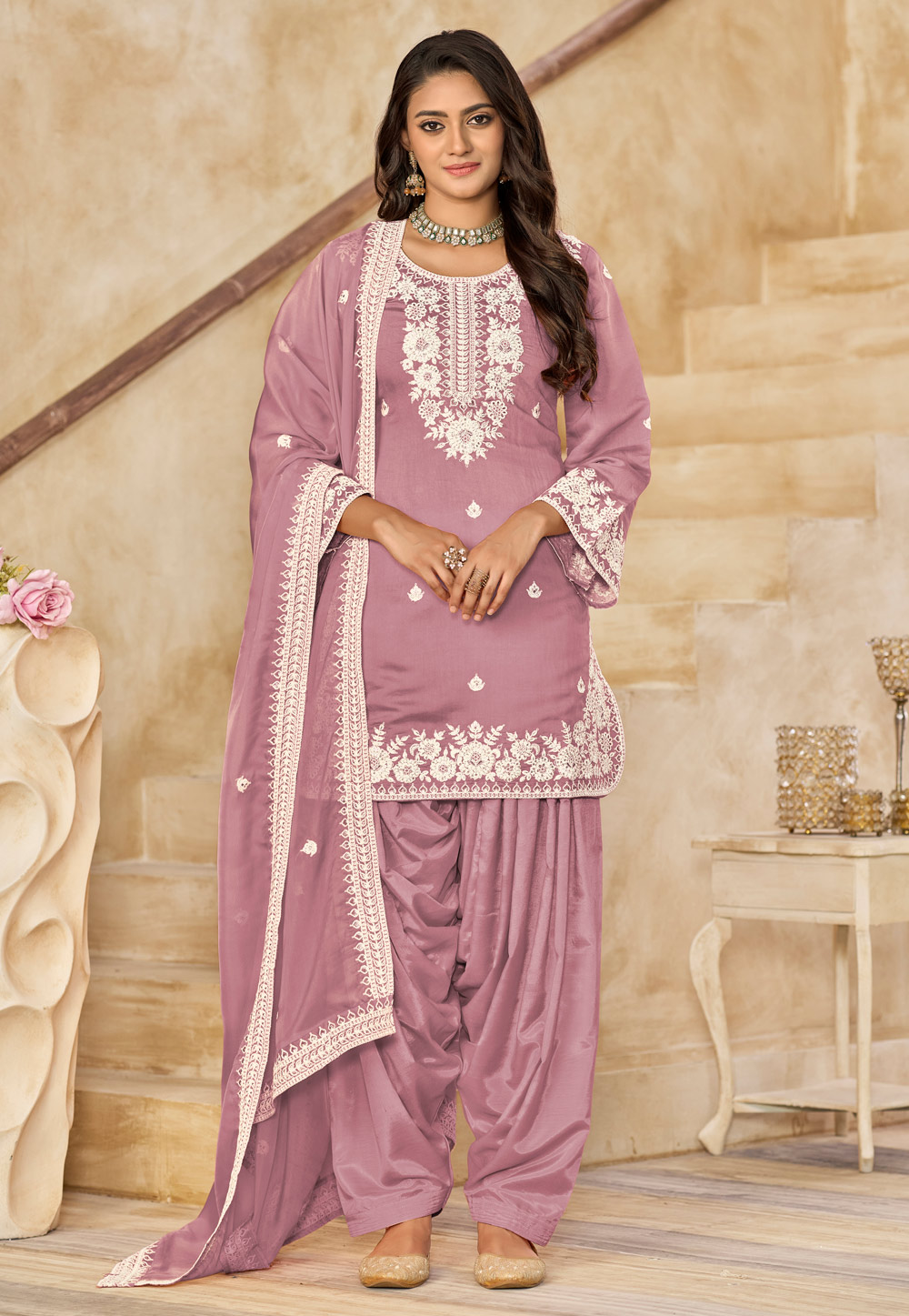 Pink Chanderi Patiala Suit 312554