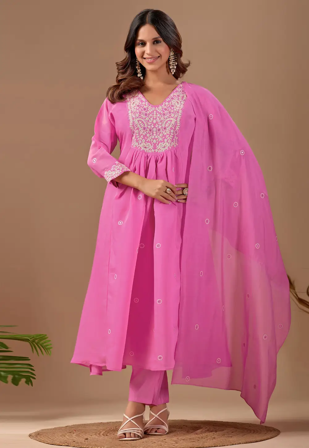 Pink Chanderi Readymade Anarkali Suit 331305
