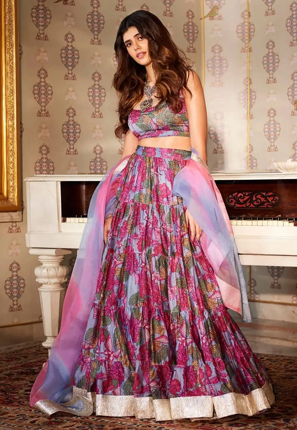 Pink Chanderi Silk Floral Lehenga choli 333539