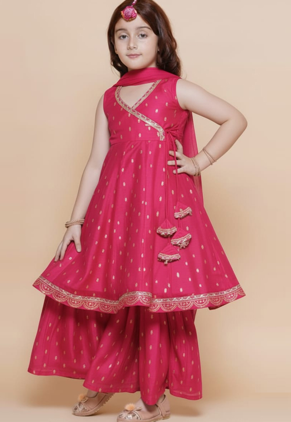 Pink Chanderi Silk Kids Salwar Suit 320262