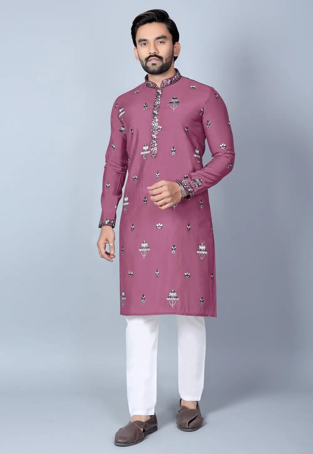 Pink Chanderi Silk Kurta Pajama 333387