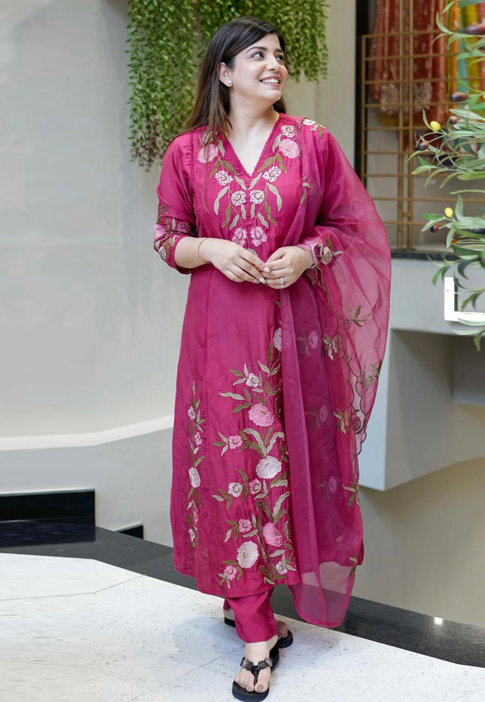 Pink Chanderi Silk Readymade Pakistani Suit 323255