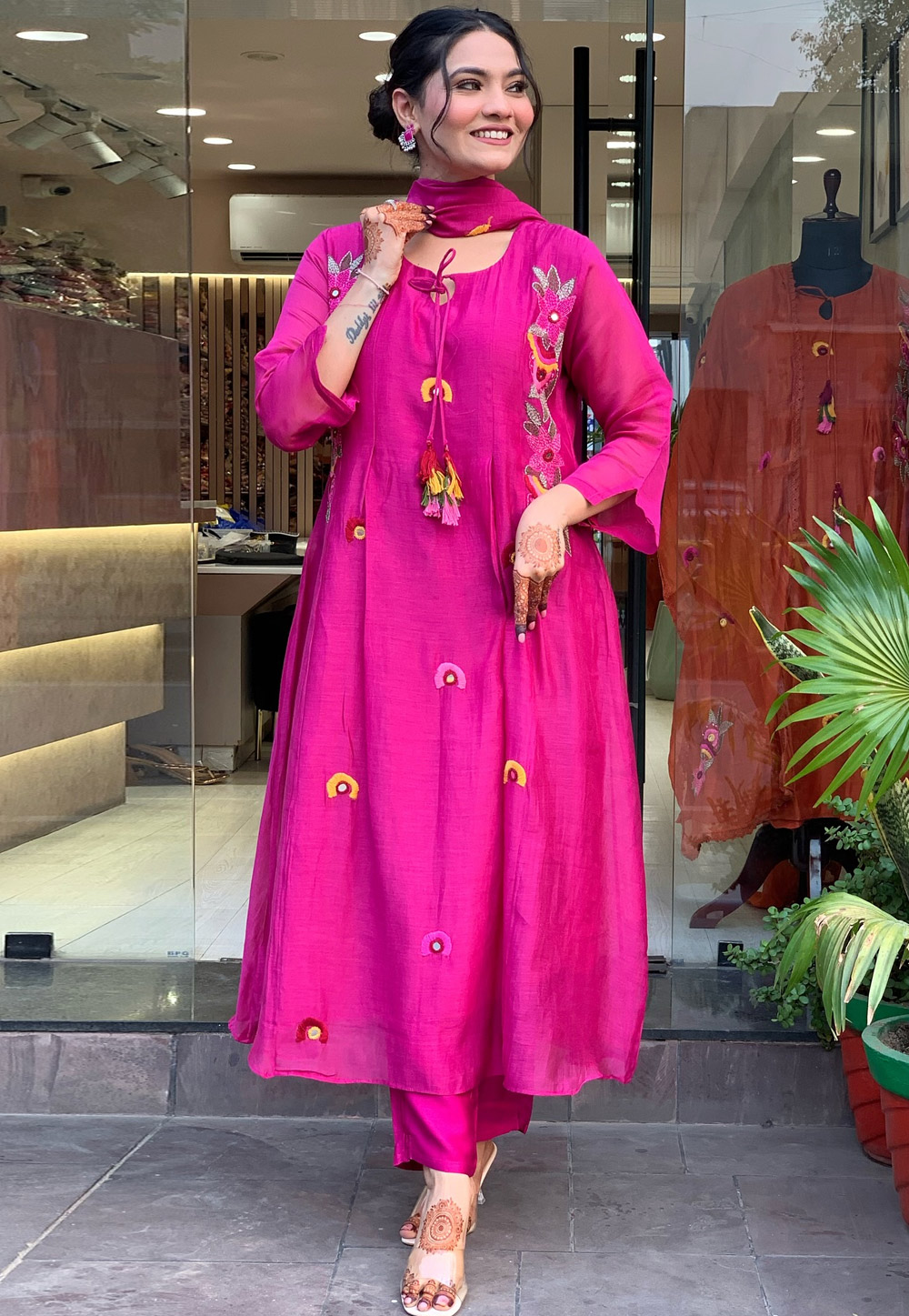Pink Chanderi Silk Readymade Pant Style Suit 312705