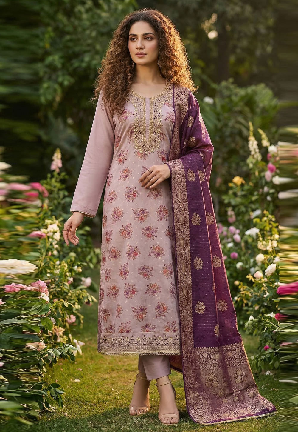 Pink Chanderi Straight Suit 326422