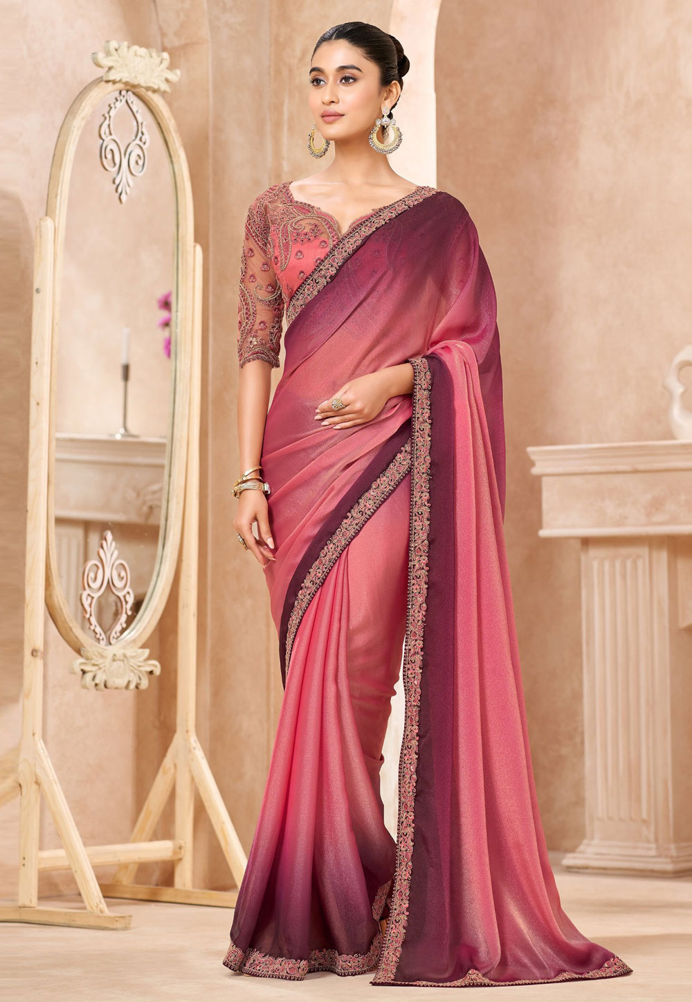 Pink Chiffon Chiffon Saree With Blouse 323961