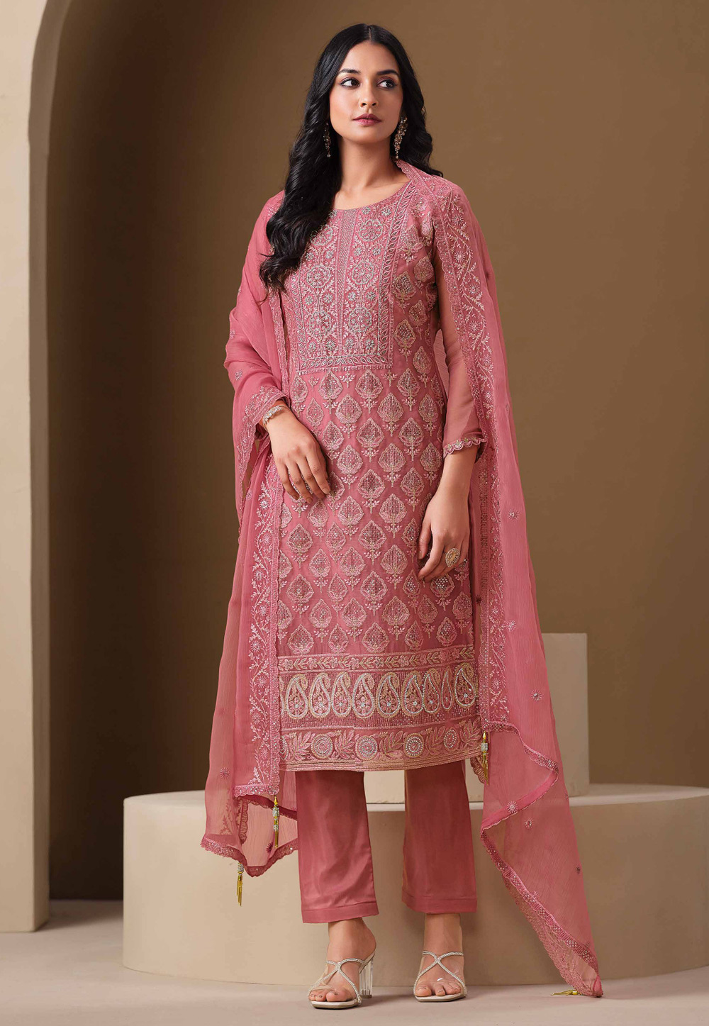 Pink Chiffon Embroidered Pakistani Suit 308931