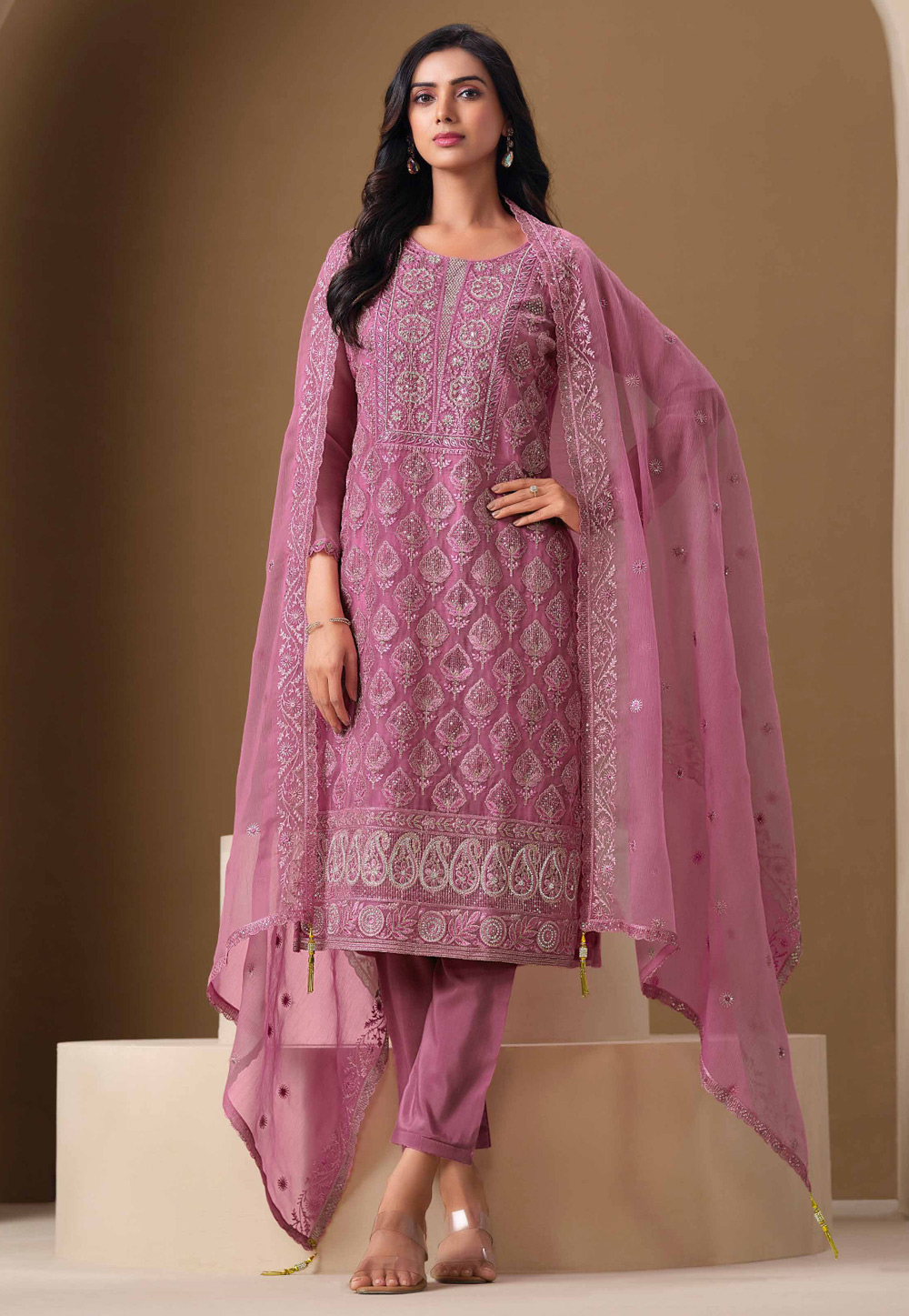 Pink Chiffon Embroidered Pakistani Suit 308934