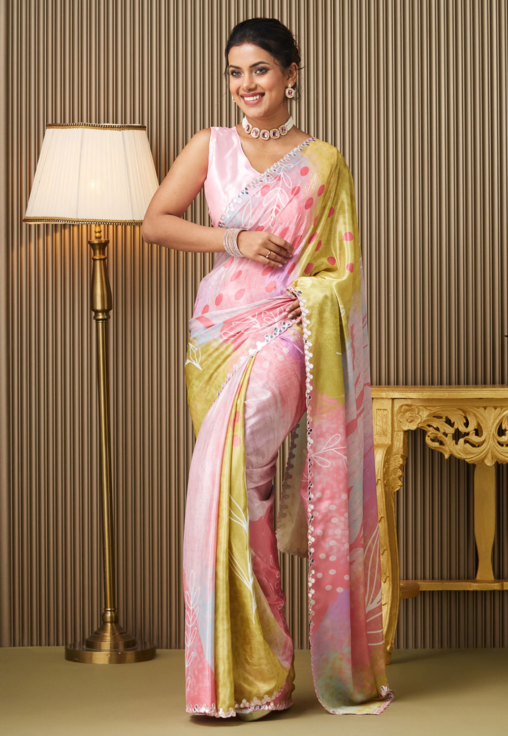 Pink Chiffon Half N Half Saree 311904