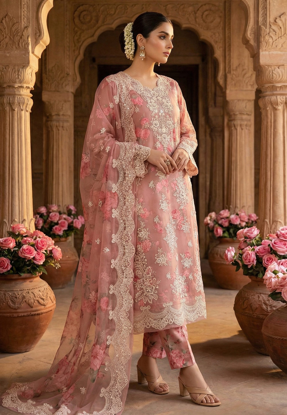 Pink Chiffon Pant Style Suit 327317
