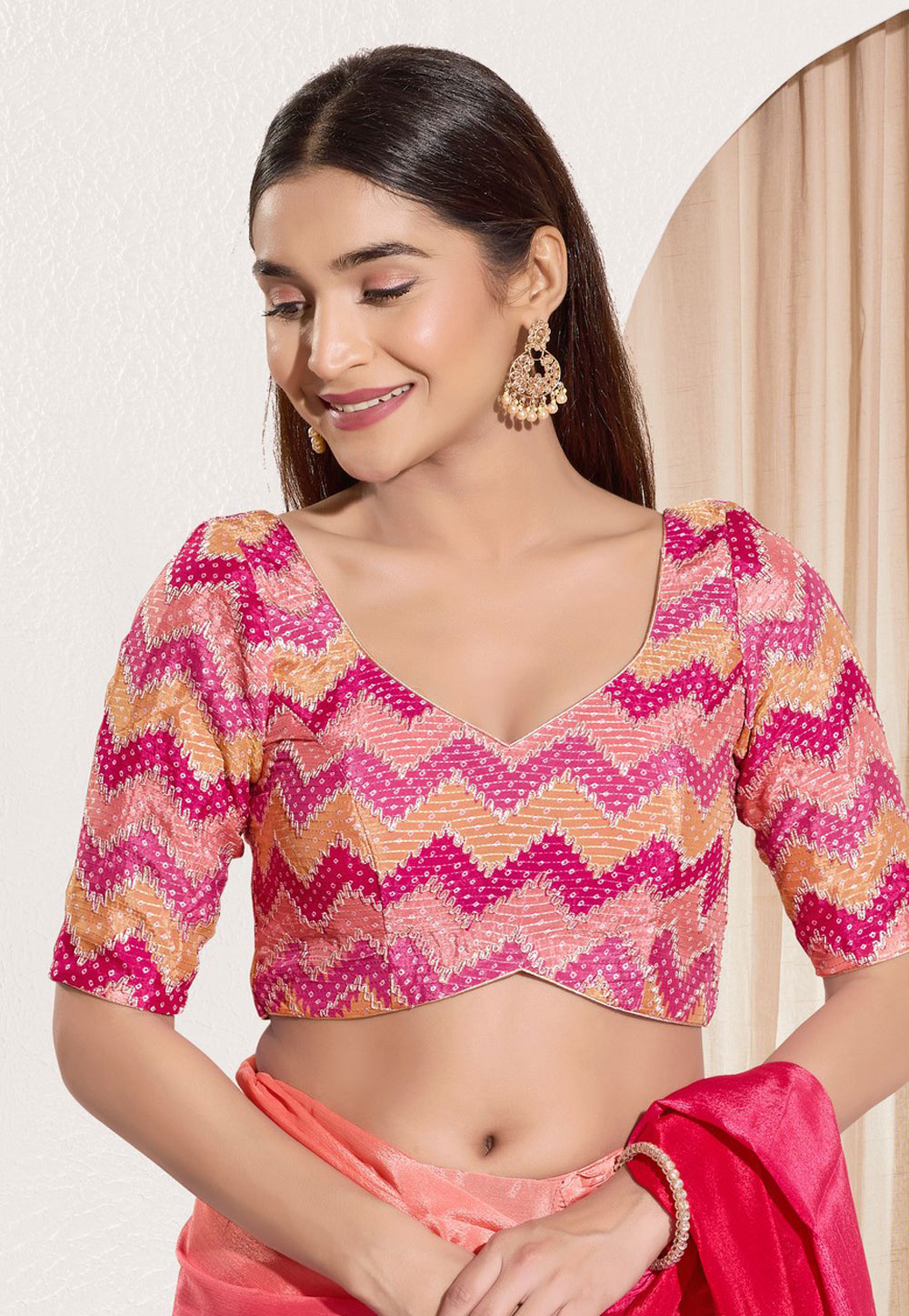 Pink Chiffon Readymade Blouse 312490