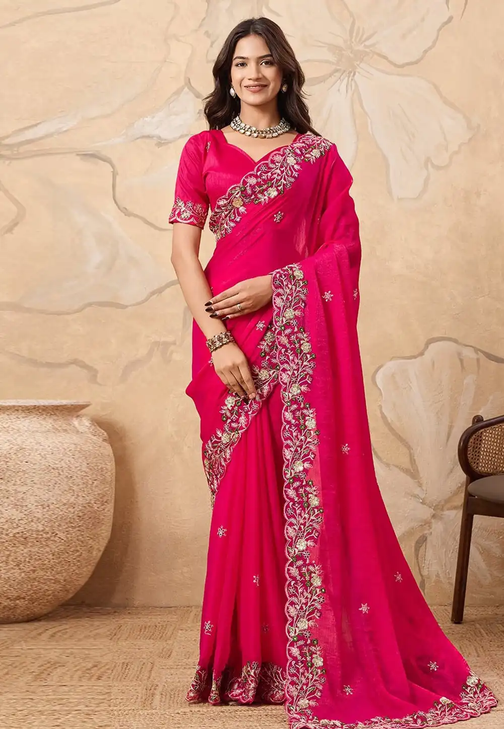 Pink Chiffon Saree With Blouse 319453