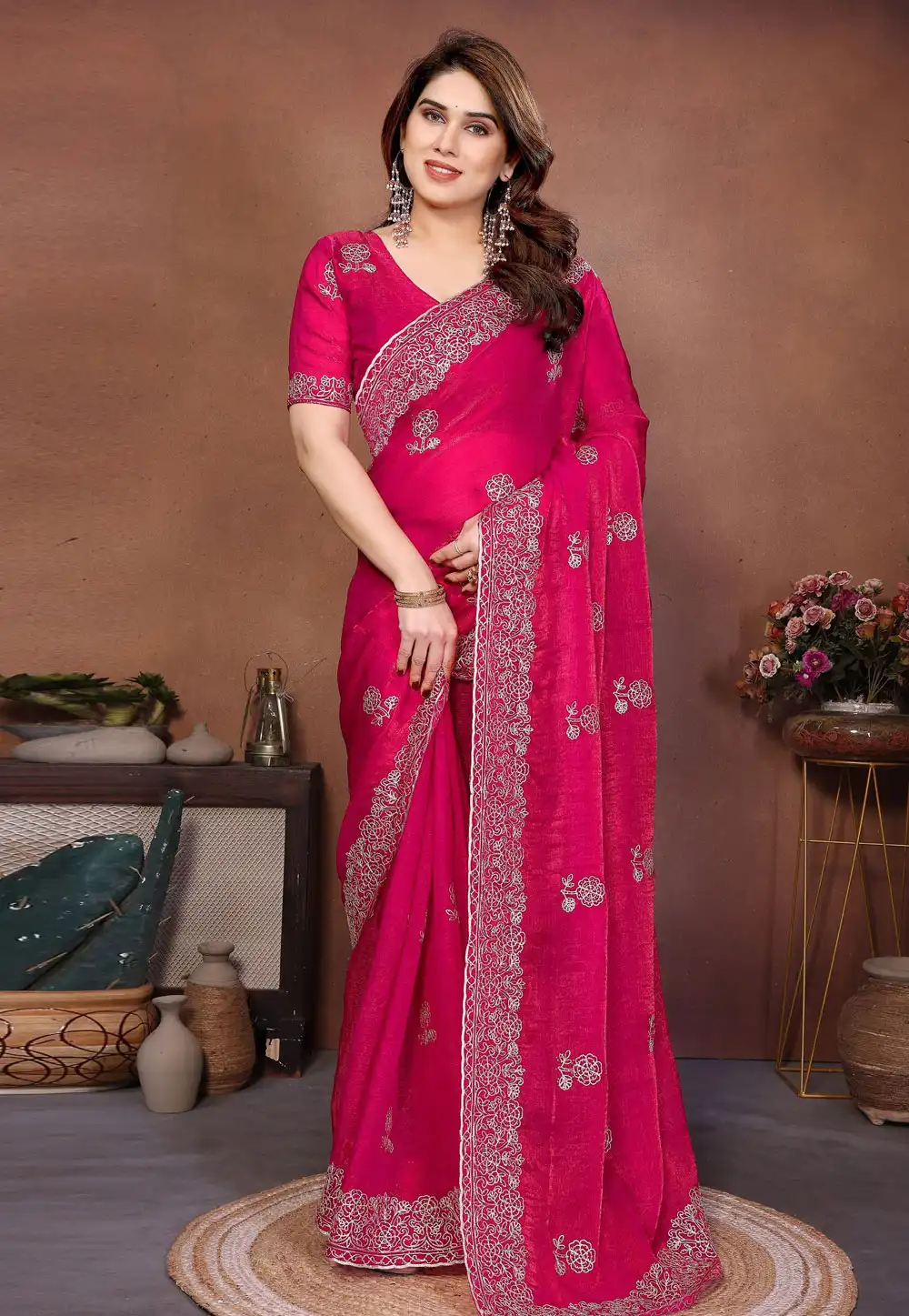 Pink Chiffon Saree With Blouse 327347