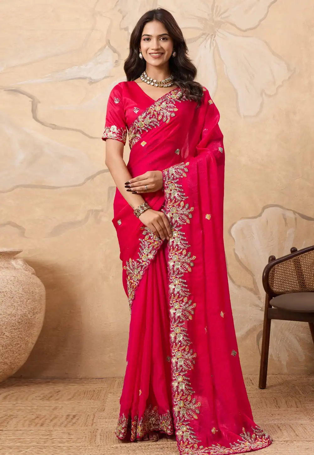 Pink Chiffon Saree With Blouse 319702
