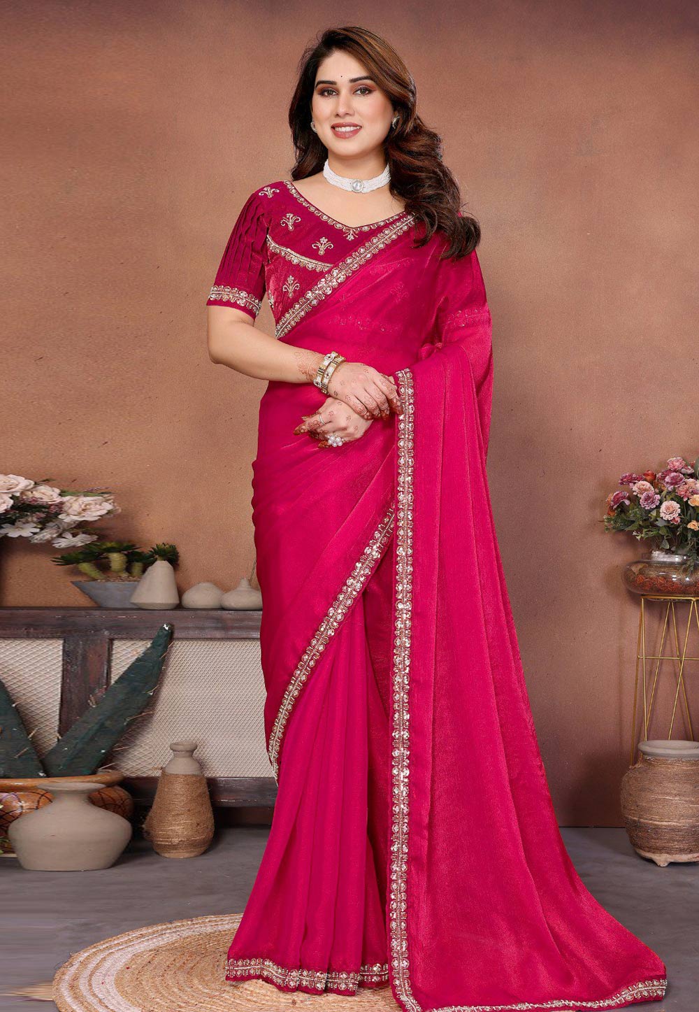 Pink Chiffon Saree With Blouse 322457