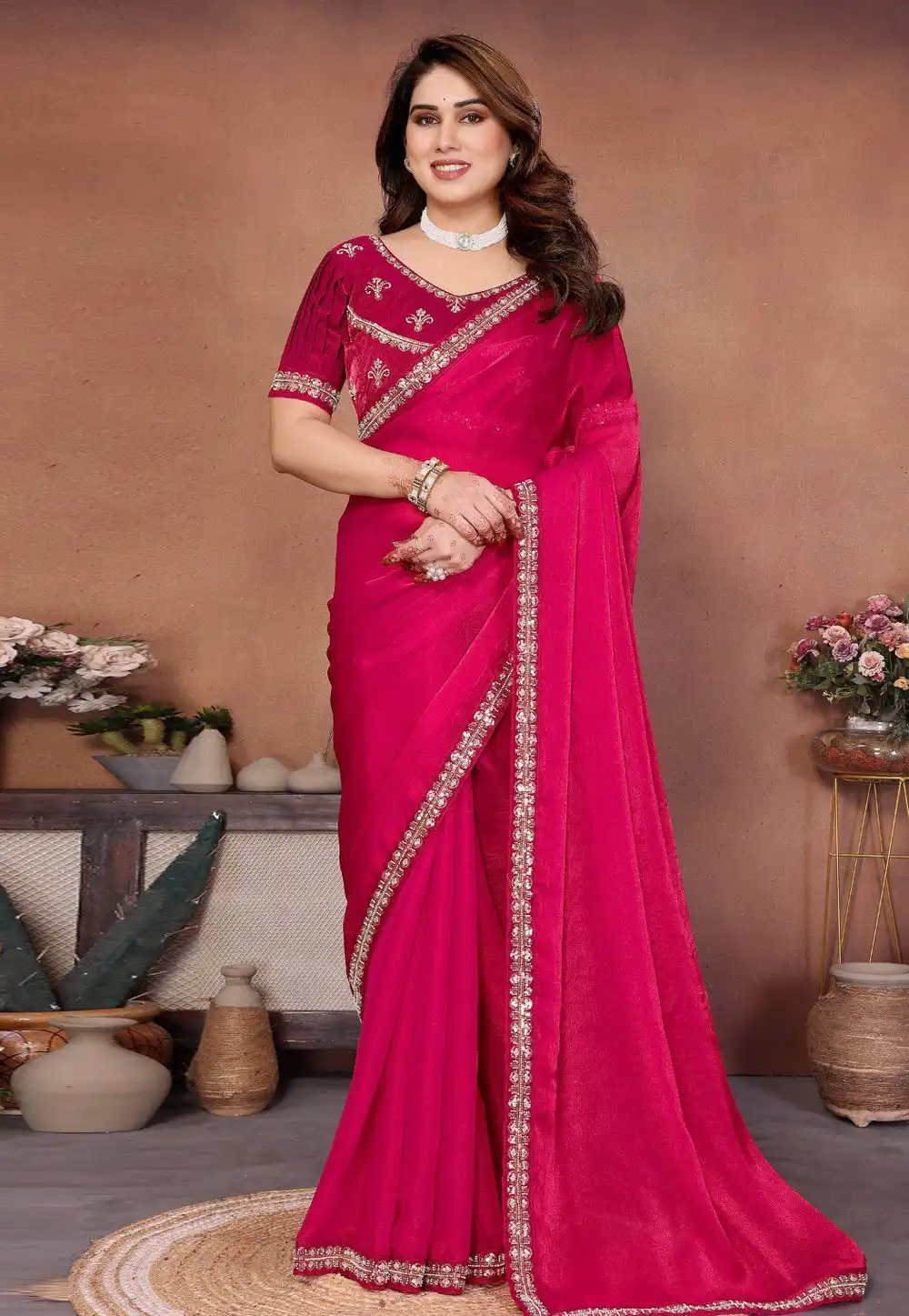 Pink Chiffon Saree With Blouse 322457