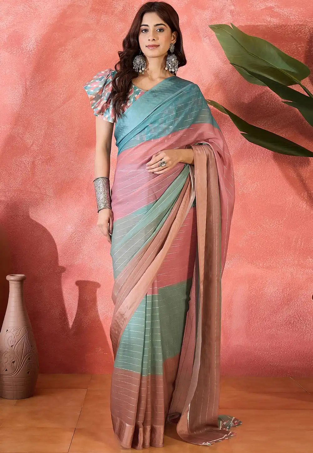 Pink Chiffon Saree With Blouse 316734