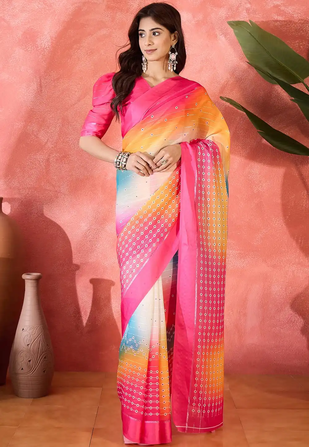 Pink Chiffon Saree With Blouse 316736