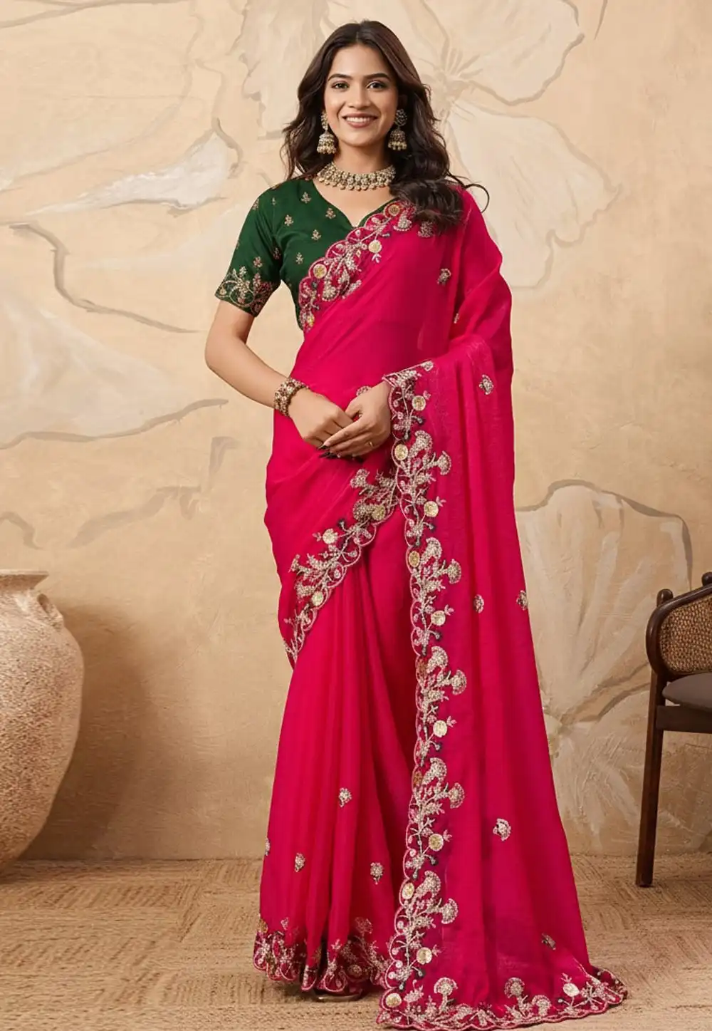 Pink Chiffon Saree With Blouse 319706